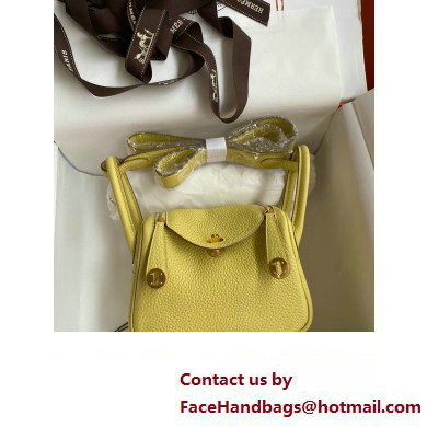 Hermes Mini Lindy 19cm Bag in original taurillon clemence leather jaune poussin(handmade)