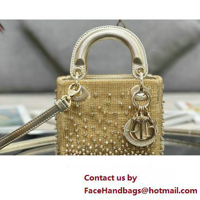 Lady Dior Micro Bag Gold in Satin with Gradient Bead Embroidery