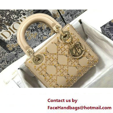 Lady Dior Mini Bag Metallic Cannage Calfskin Platinum Beaded Embroidery