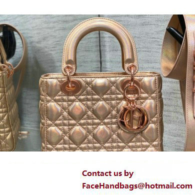 Lady Dior Small Bag in Iridescent and Cannage Lambskin Pink Gold