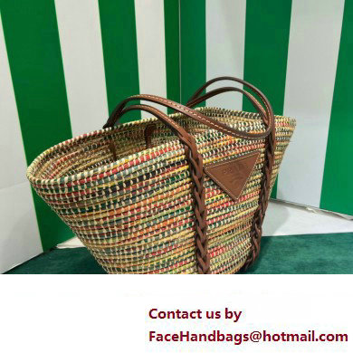 Prada Braided Straw and leather tote bag 1BG312 Multicolor - Click Image to Close