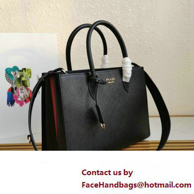 Prada Large Saffiano Leather Handbag 1ba153 Black/Red 2023