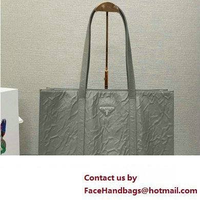 Prada Large antique nappa leather tote bag 1BG460 Gray 2023