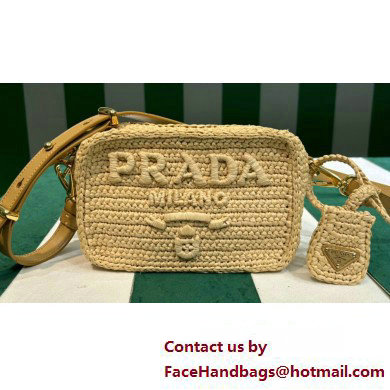Prada Raffia-effect yarn Crochet shoulder bag 1BH196 Natural