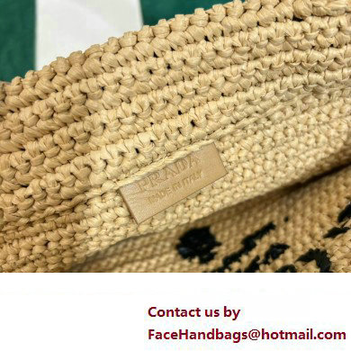 Prada Raffia-effect yarn Small crochet tote bag 1BG422 Beige/White/Purple