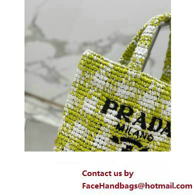Prada Raffia-effect yarn Small crochet tote bag 1BG422 White/Green