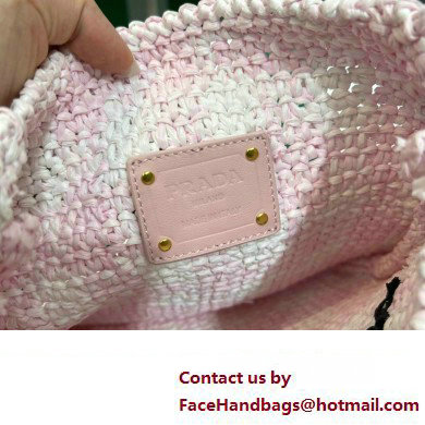 Prada Raffia-effect yarn crochet tote bag 1BC184 White/Pink