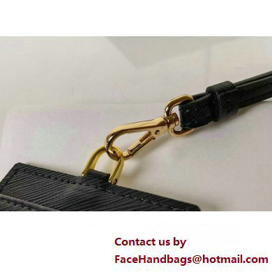 Prada Saffiano Leather Badge Holder 1MC007 Enameled metal triangle logo Black/Gold