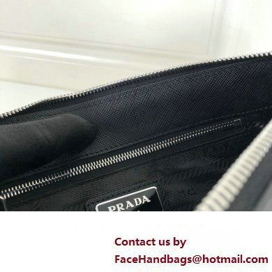 Prada Saffiano Leather Pouch Clutch Bag 2NE009 Enameled metal triangle logo Black/Silver