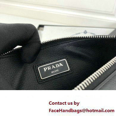Prada Saffiano Leather Pouch Clutch Bag 2NG005 metal lettering logo Black/Silver