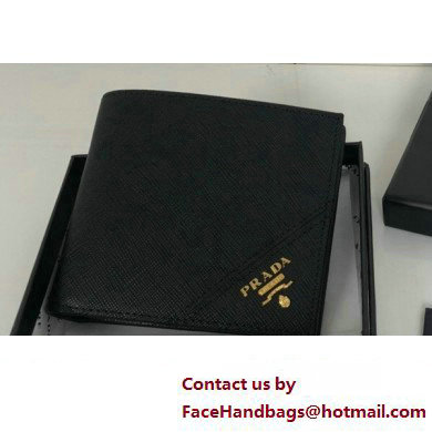 Prada Saffiano Leather Wallet 2M0513 Metal lettering logo Black/Gold