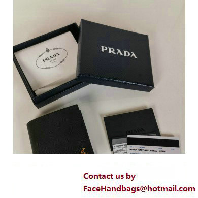 Prada Saffiano Leather Wallet 2MO004 Metal lettering logo Black/Gold