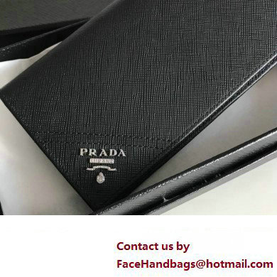 Prada Saffiano Leather bi-fold long Wallet 2M0836 Metal lettering logo Black/Silver