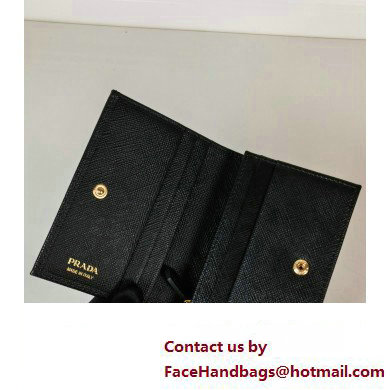 Prada Small Saffiano Leather Wallet 1MV021 Metal lettering logo Black/Gold