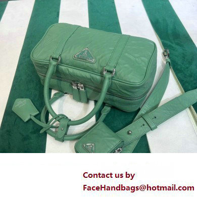 Prada Small antique nappa leather top handle bag 1BB098 green 2023