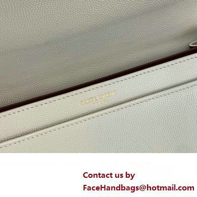 Saint Laurent cassandra medium chain bag in grain de poudre embossed leather 532750 White - Click Image to Close