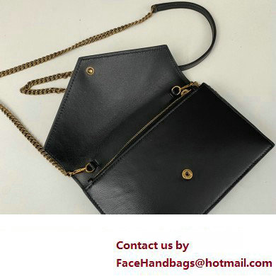 Saint Laurent cassandre envelope chain wallet in smooth leather 743050 Black/Gold
