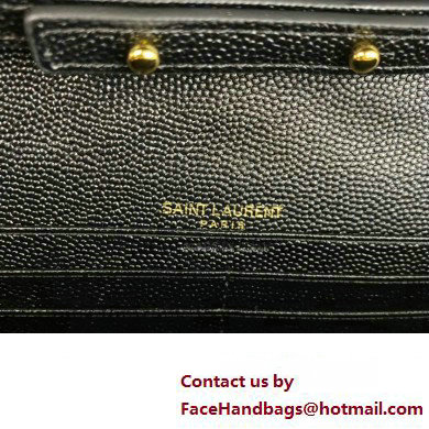 Saint Laurent cassandre matelasse chain wallet in grain de poudre embossed leather 377828 Black/Gold