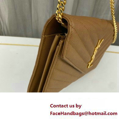 Saint Laurent cassandre matelasse chain wallet in grain de poudre embossed leather 377828 Brown/Gold