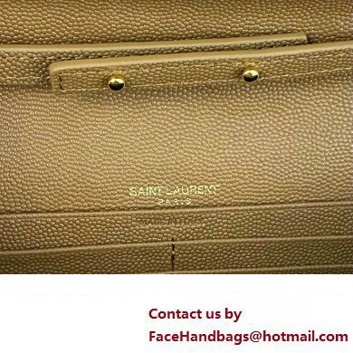 Saint Laurent cassandre matelasse chain wallet in grain de poudre embossed leather 377828 Brown/Gold