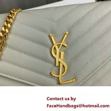 Saint Laurent cassandre matelasse chain wallet in grain de poudre embossed leather 377828 Creamy/Gold