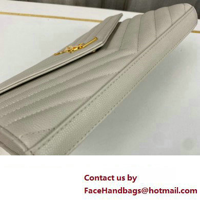 Saint Laurent cassandre matelasse chain wallet in grain de poudre embossed leather 377828 Creamy/Gold