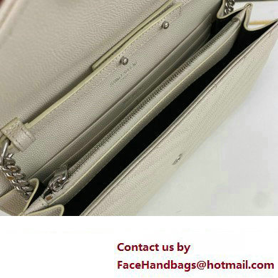 Saint Laurent cassandre matelasse chain wallet in grain de poudre embossed leather 377828 Creamy/Silver