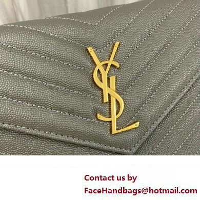 Saint Laurent cassandre matelasse chain wallet in grain de poudre embossed leather 377828 Gray/Gold