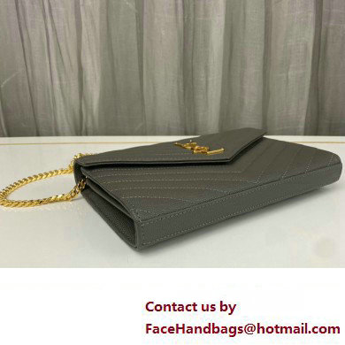 Saint Laurent cassandre matelasse chain wallet in grain de poudre embossed leather 377828 Gray/Gold