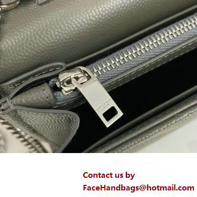 Saint Laurent cassandre matelasse chain wallet in grain de poudre embossed leather 377828 Gray/Silver