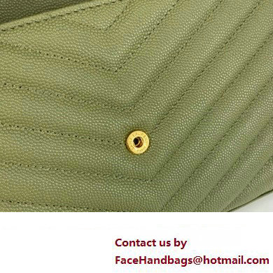 Saint Laurent cassandre matelasse chain wallet in grain de poudre embossed leather 377828 Green/Gold
