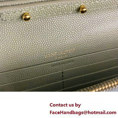 Saint Laurent cassandre matelasse chain wallet in grain de poudre embossed leather 377828 Green/Gold