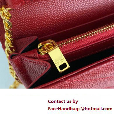 Saint Laurent cassandre matelasse chain wallet in grain de poudre embossed leather 377828 Red/Gold