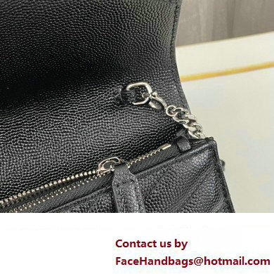 Saint Laurent cassandre matelasse envelope chain wallet in grain de poudre embossed leather 393953/742920/695108 Black/Silver