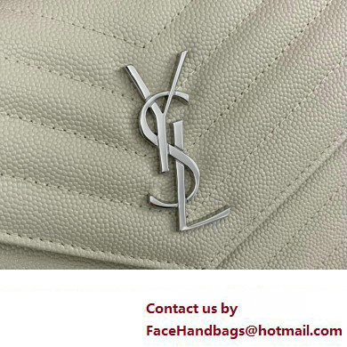Saint Laurent cassandre matelasse envelope chain wallet in grain de poudre embossed leather 393953/742920/695108 Creamy/Silver