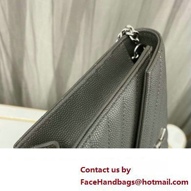 Saint Laurent cassandre matelasse envelope chain wallet in grain de poudre embossed leather 393953/742920/695108 Gray/Silver