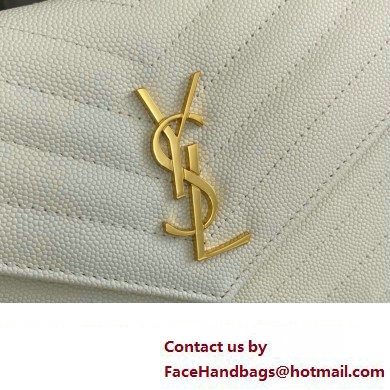 Saint Laurent cassandre matelasse envelope chain wallet in grain de poudre embossed leather 393953/742920/695108 White/Gold