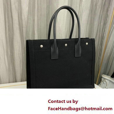 Saint Laurent rive gauche small shopping Tote bag in linen and leather 617481 Black