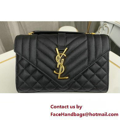 Saint Laurent small envelope Bag in quilted grain de poudre embossed leather 600195 Black/Gold