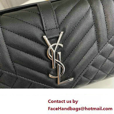 Saint Laurent small envelope Bag in quilted grain de poudre embossed leather 600195 Black/Silver