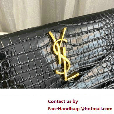 Saint Laurent uptown pouch in crocodile-embossed shiny leather 565739 Black