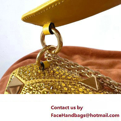 VALENTINO MEDIUM ROMAN STUD THE SHOULDER BAG WITH CHAIN AND SPARKLING EMBROIDERY yellow 2022 - Click Image to Close