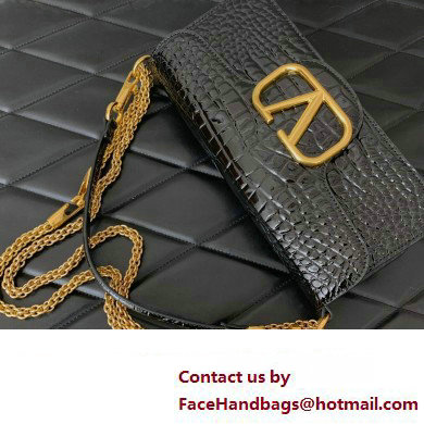 Valentino Loco Shoulder Bag In Croco Pattern Black 2023