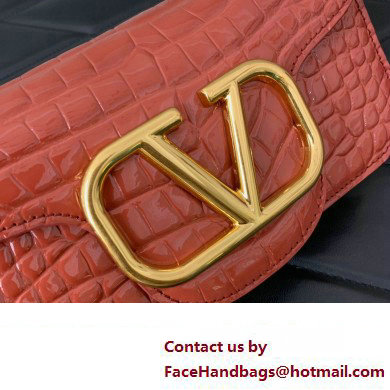 Valentino Loco Small Shoulder Bag In Croco Pattern Dark Pink 2023