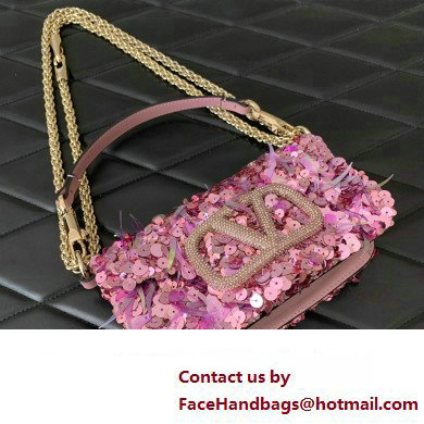 Valentino Loco Small Shoulder Bag in 3D Sequins Embroidery Pink 2023