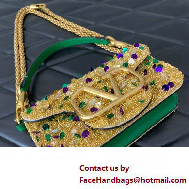 Valentino Loco Small Shoulder Bag in 3D Sequins Embroidery gold 2023