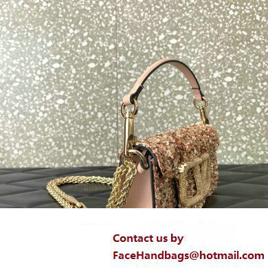 Valentino Loco Small Shoulder Bag in 3D Sequins Embroidery nude Pink 2023 - Click Image to Close