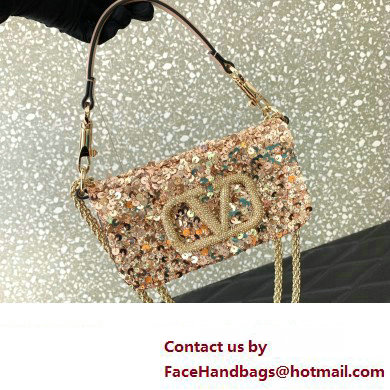 Valentino Loco Small Shoulder Bag in 3D Sequins Embroidery nude Pink 2023