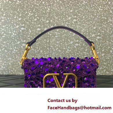 Valentino Loco Small Shoulder Bag in 3D Sequins Embroidery purple 2023