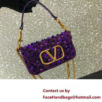 Valentino Loco Small Shoulder Bag in 3D Sequins Embroidery purple 2023 - Click Image to Close